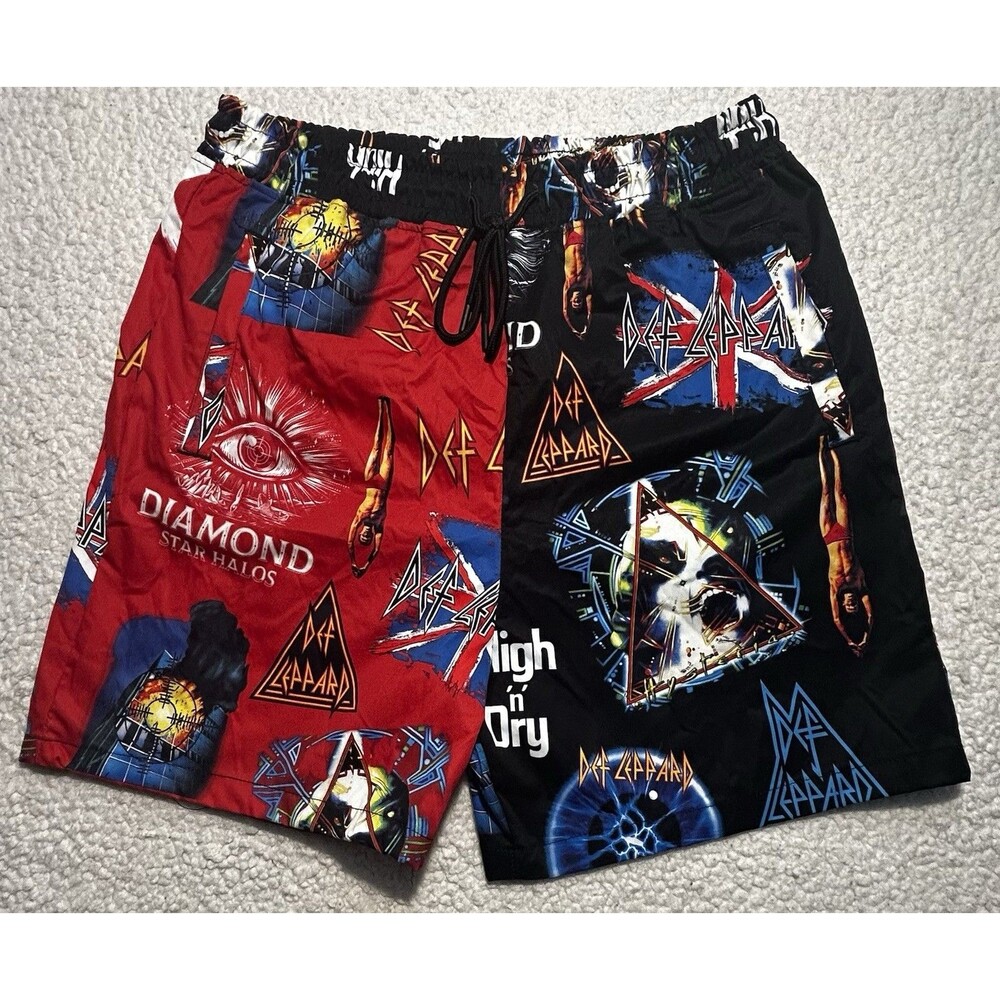 Reason Def Leppard Mens Shorts Size XL 100% Polyester All Over Print Rock Band